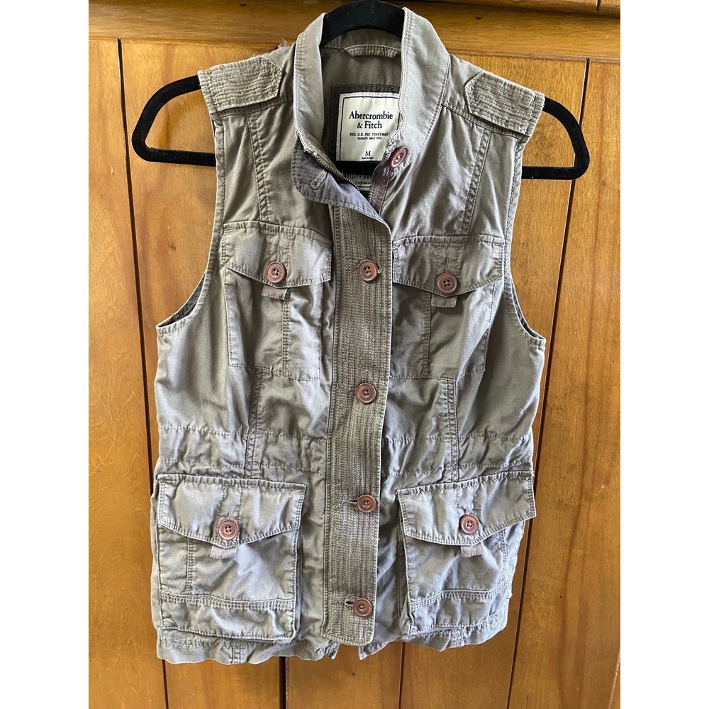 Abercrombie & Fitch Utility Outerwear Vest Women's Olive Green Cotton Sz M #1076